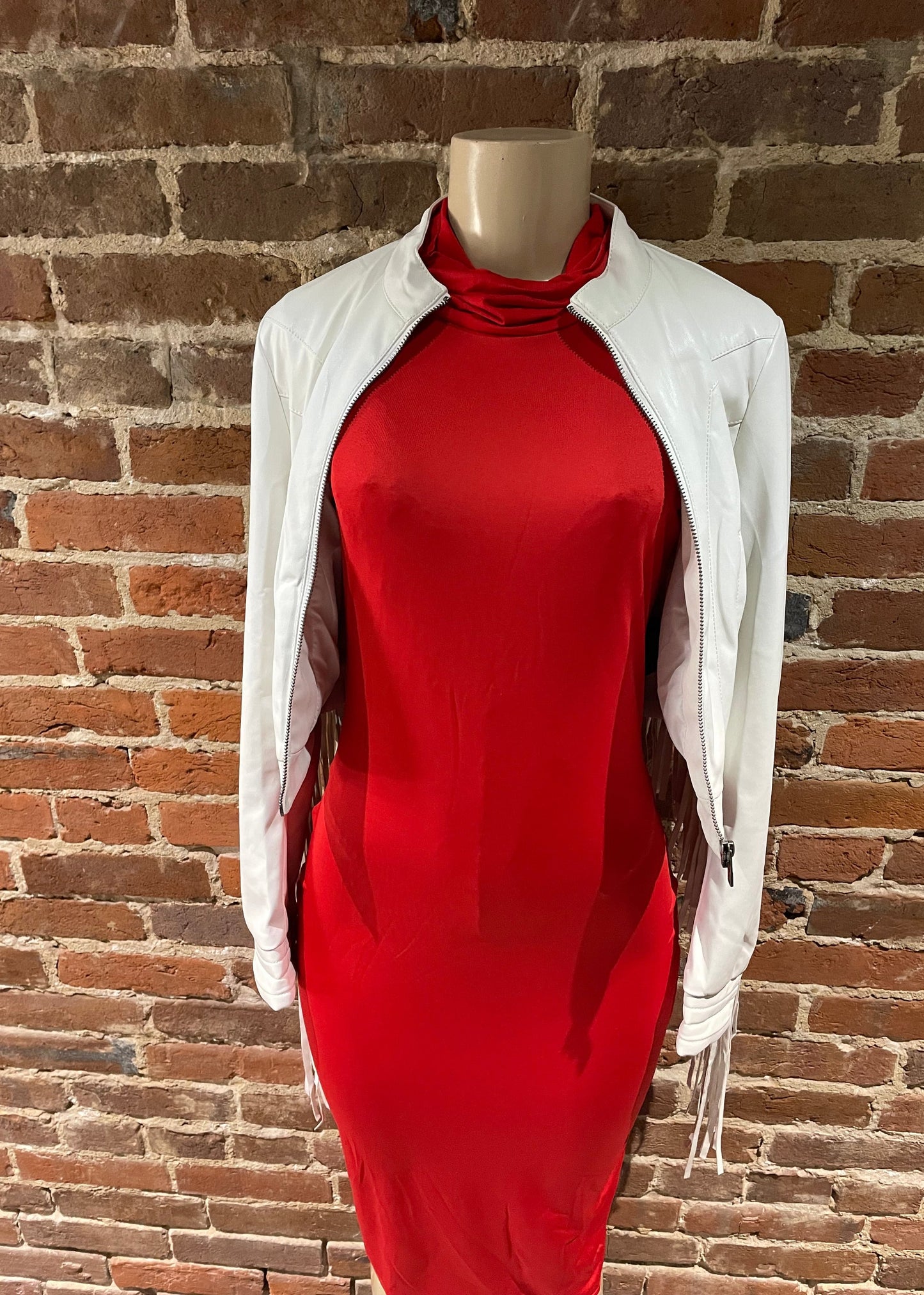 Red Turtle Neck Body Con Dress