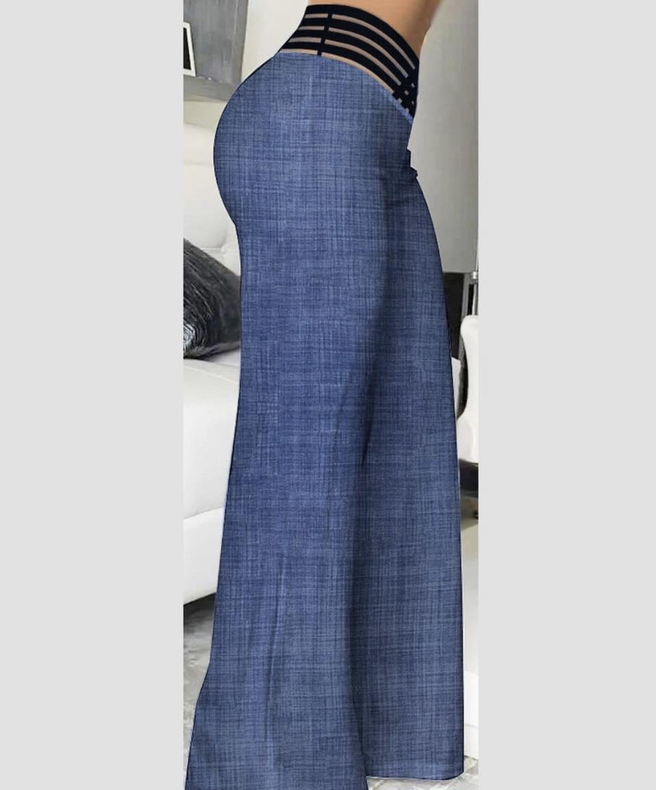 Overlap Waist Sheer Wide Leg Pants (Jean)