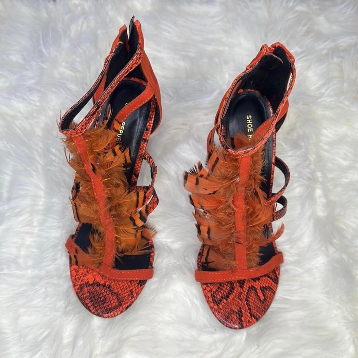 Red Snake Skin Feather Sandal