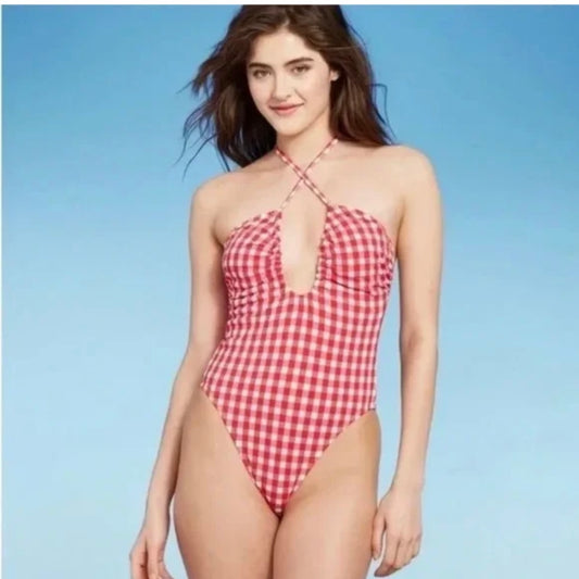 Red  Checkered Swim Suit