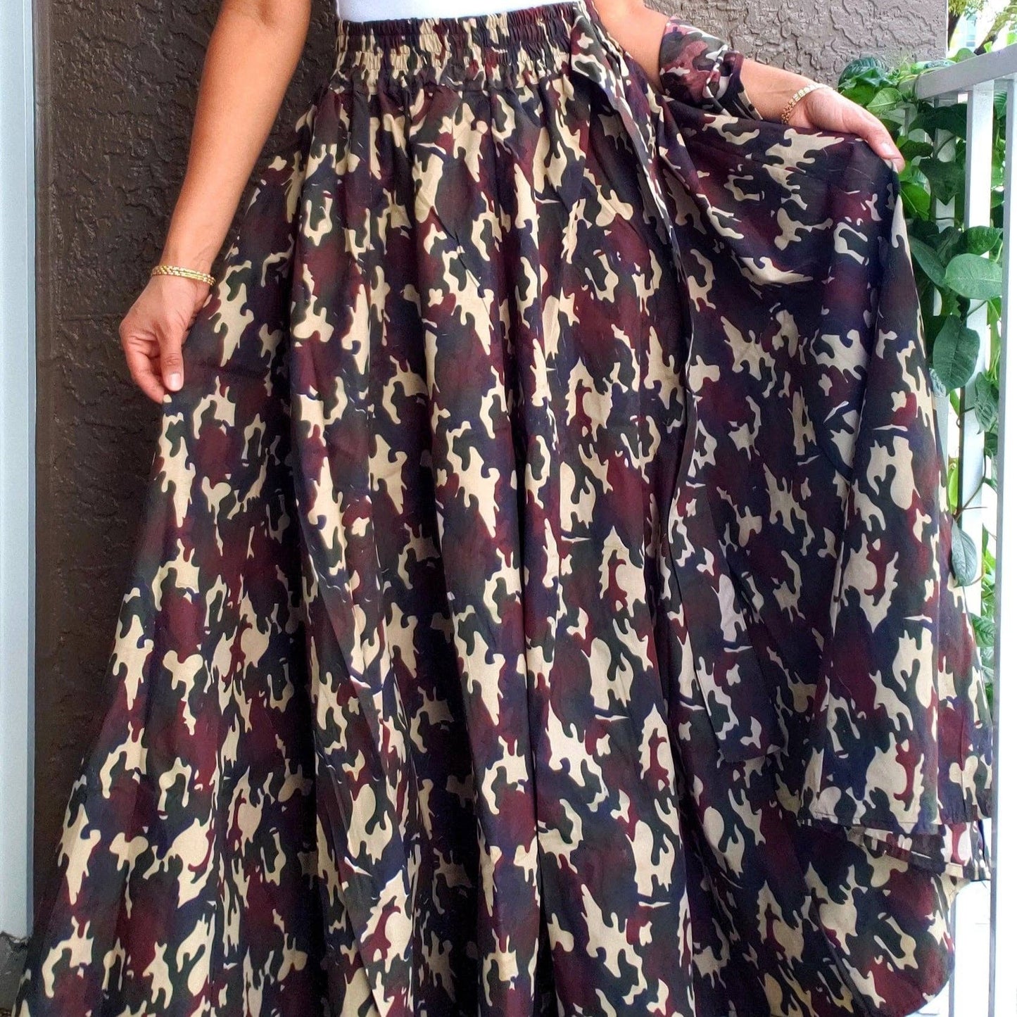 Women Long Maxi Skirt-Brown camouflage