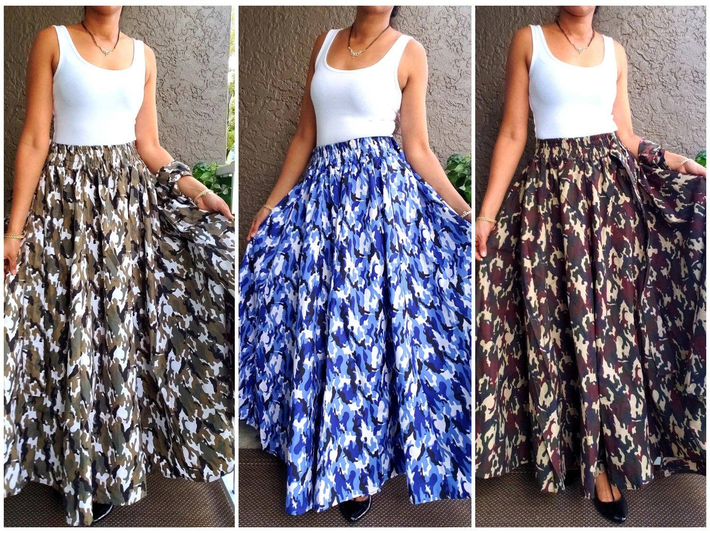 Women Long Maxi Skirt-Grey camouflage