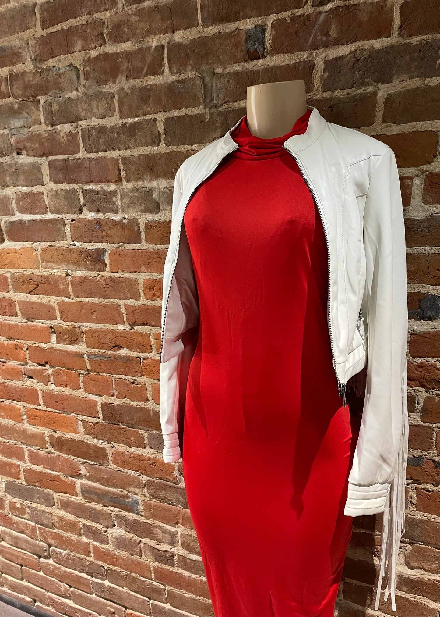 Red Turtle Neck Body Con Dress