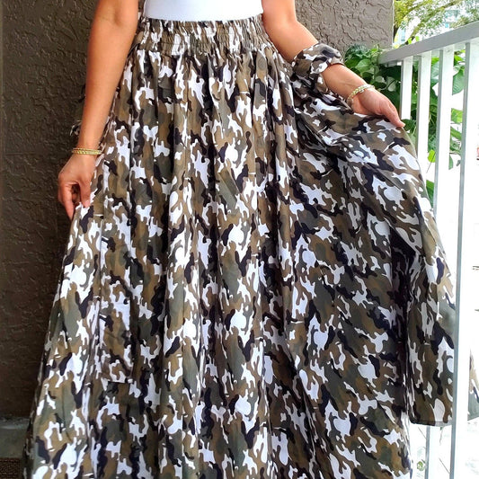 Women Long Maxi Skirt-Grey camouflage