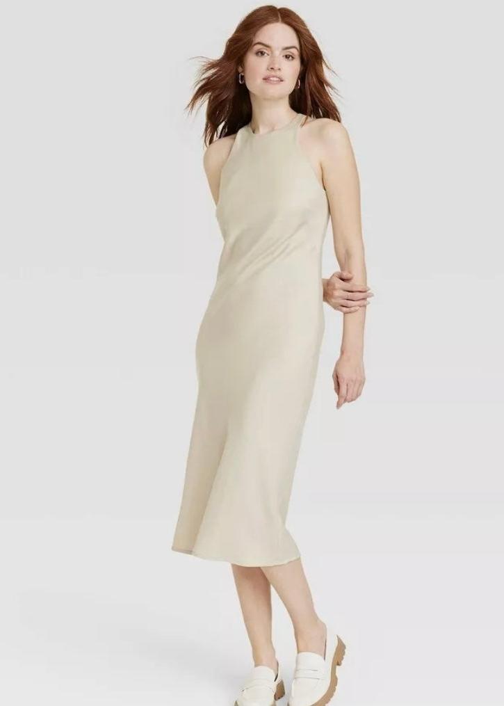 Beige Silk Long Dress