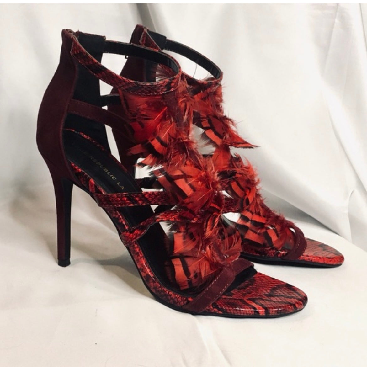 Red Snake Skin Feather Sandal