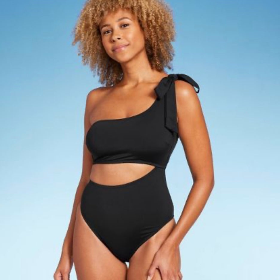 Black One Shoulder Swim Suit