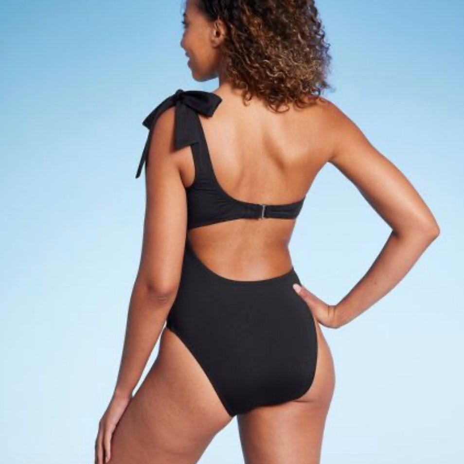 Black One Shoulder Swim Suit