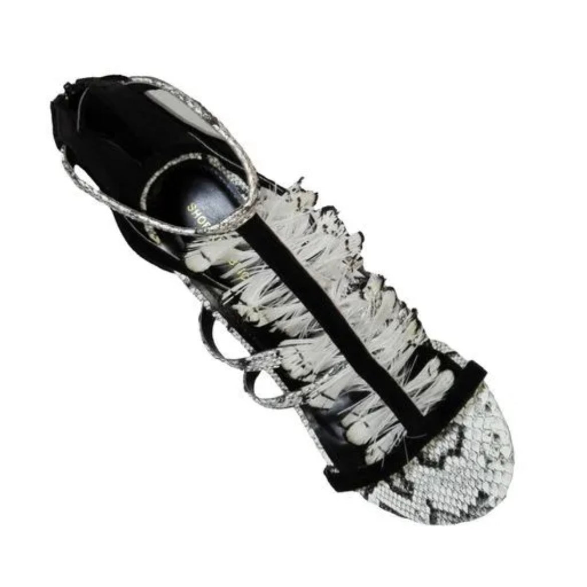 Black /White Snake Skin Feather Sandel