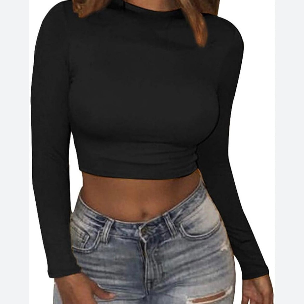 Black Long Sleeve Crop Top