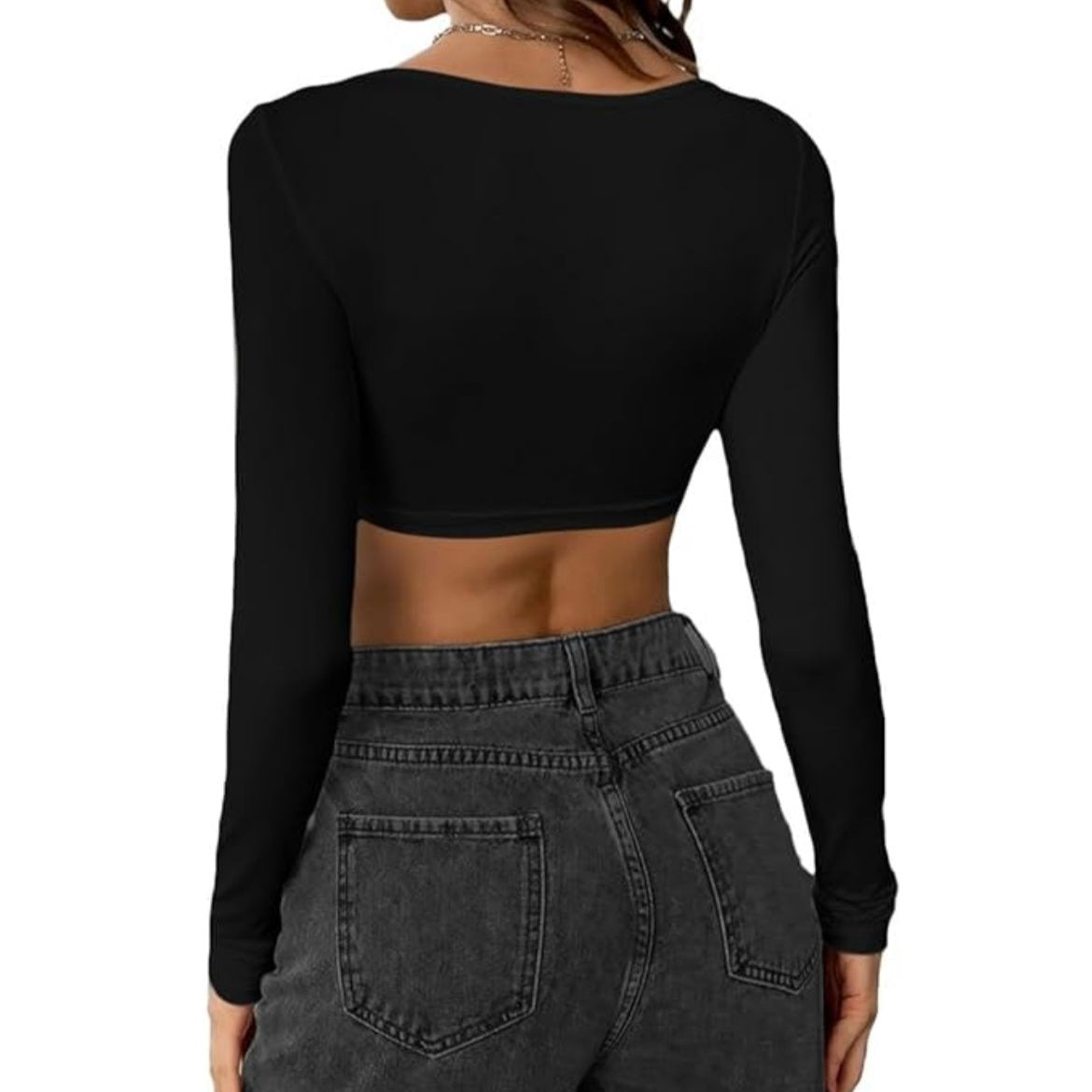 Black Long Sleeve Crop Top