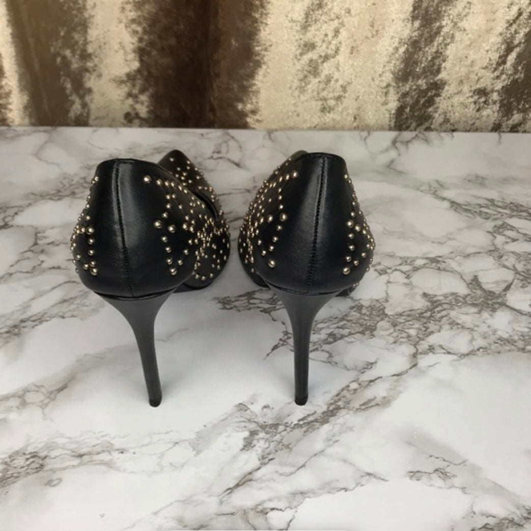 Black pointed toe stud detailed stiletto