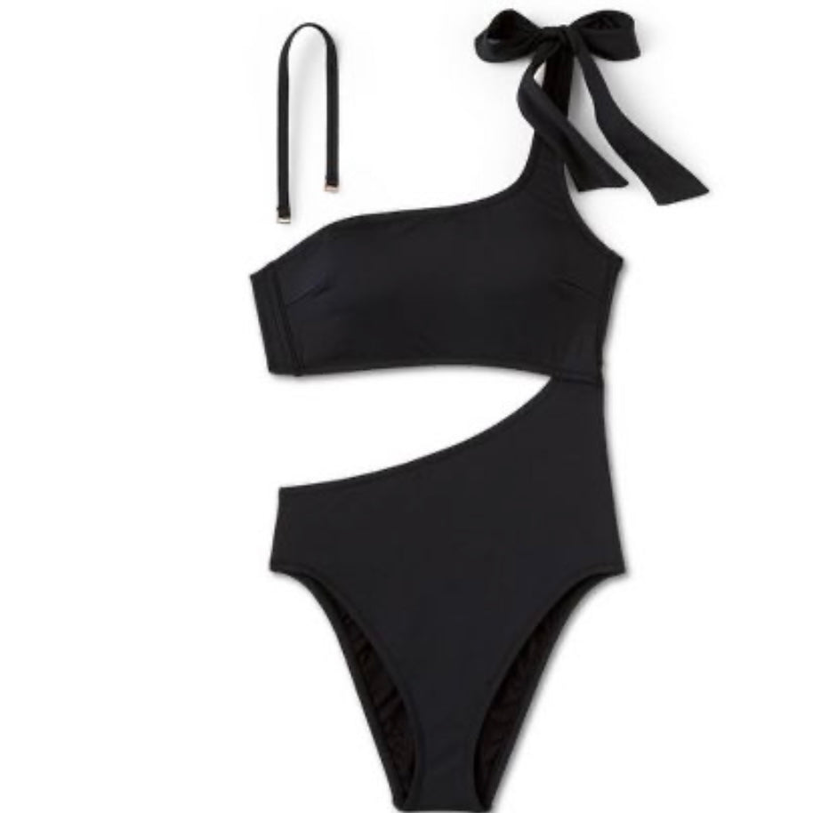 Black One Shoulder Swim Suit