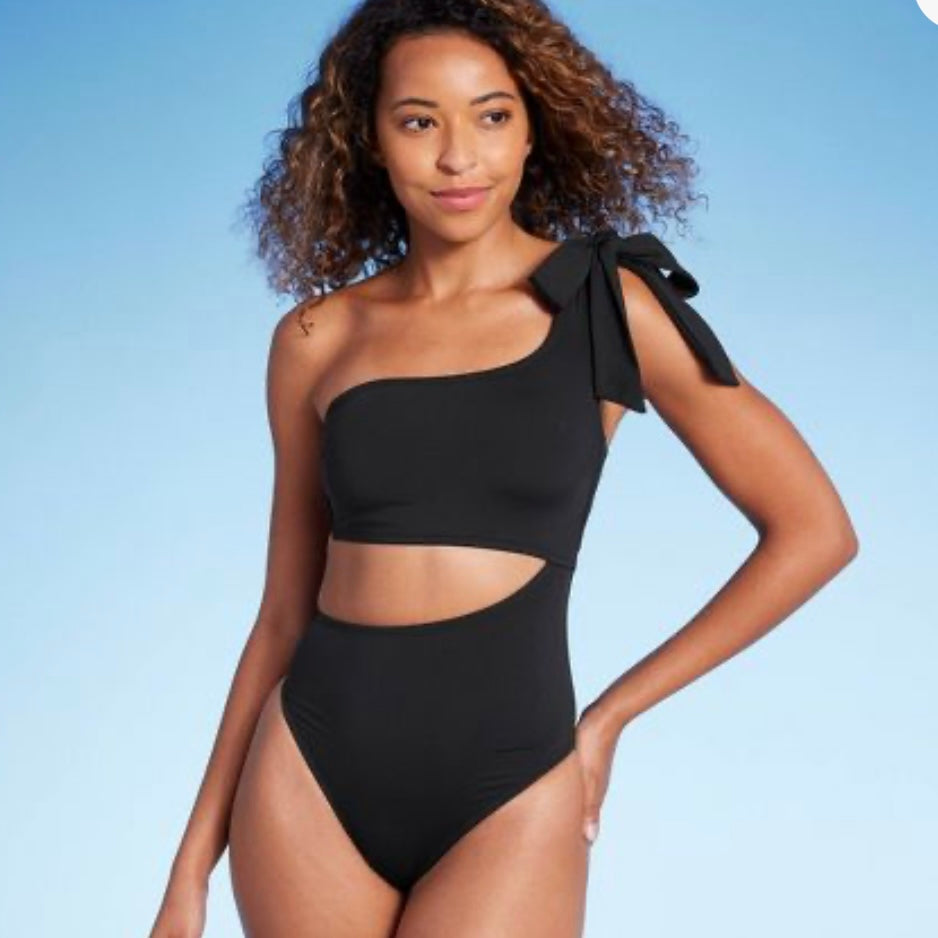 Black One Shoulder Swim Suit