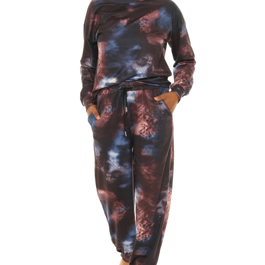 Black & Blue Tie-Dye Long-Sleeve Crewneck Top & Joggers