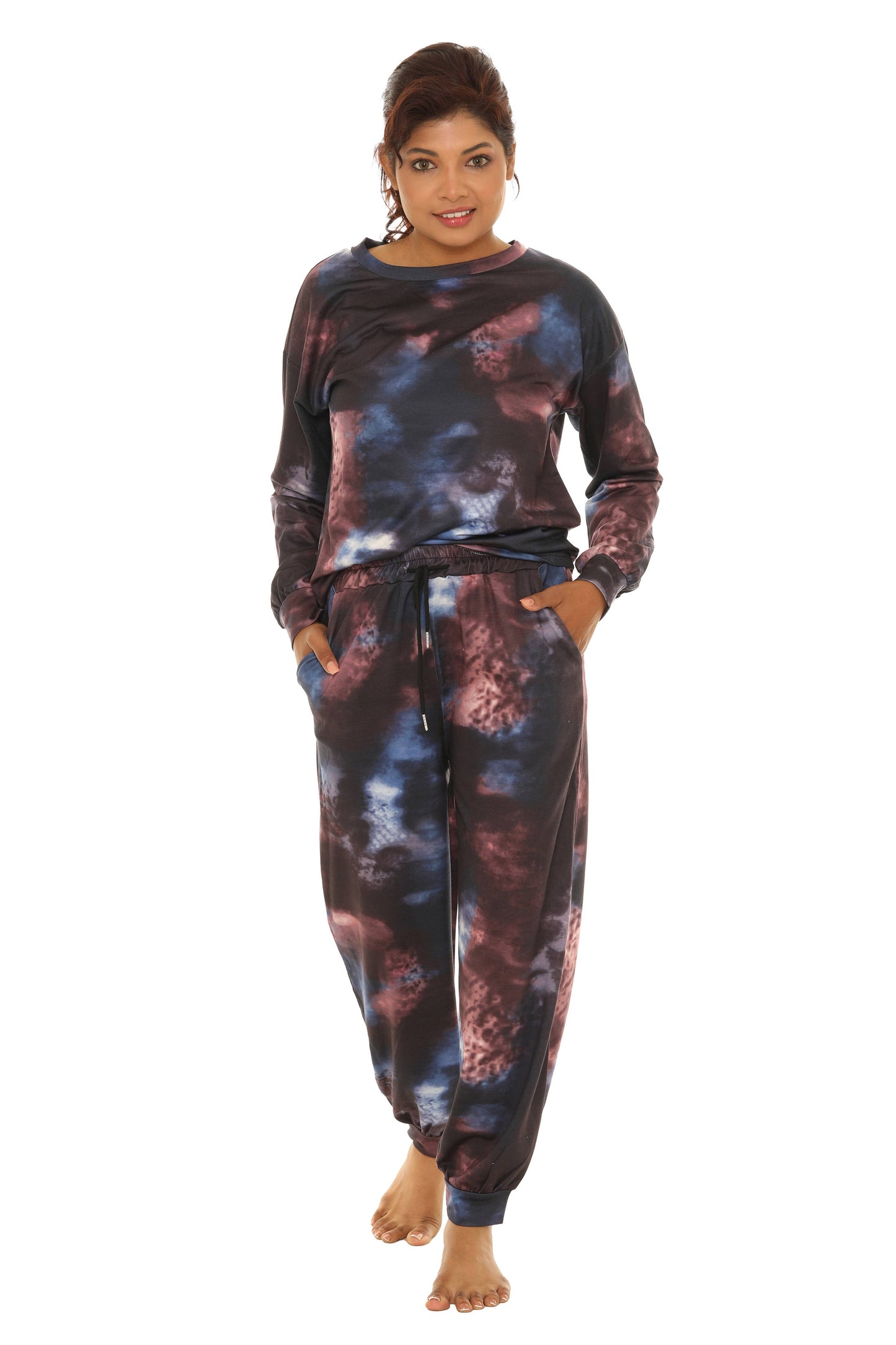 Black & Blue Tie-Dye Long-Sleeve Crewneck Top & Joggers