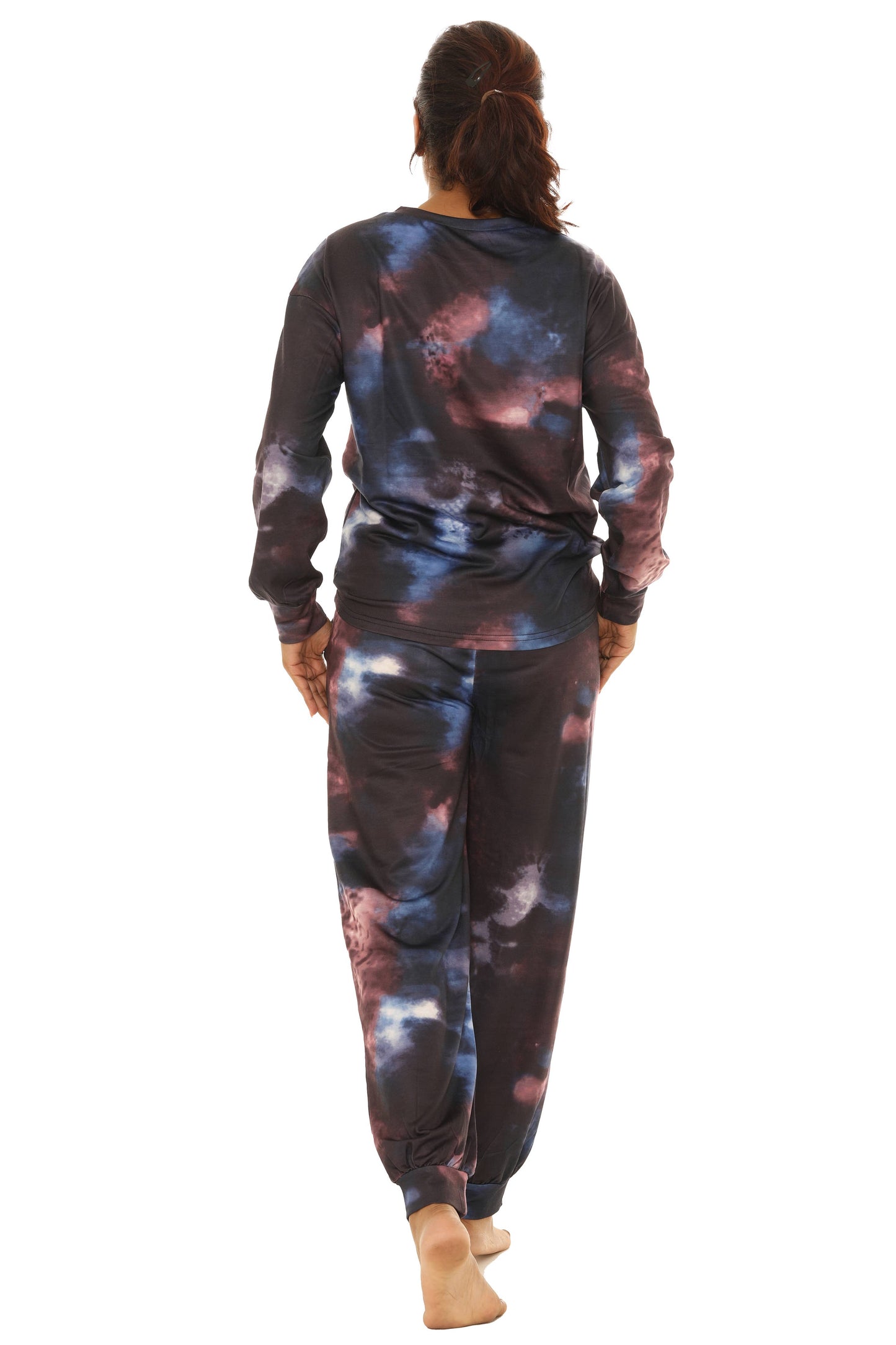 Black & Blue Tie-Dye Long-Sleeve Crewneck Top & Joggers