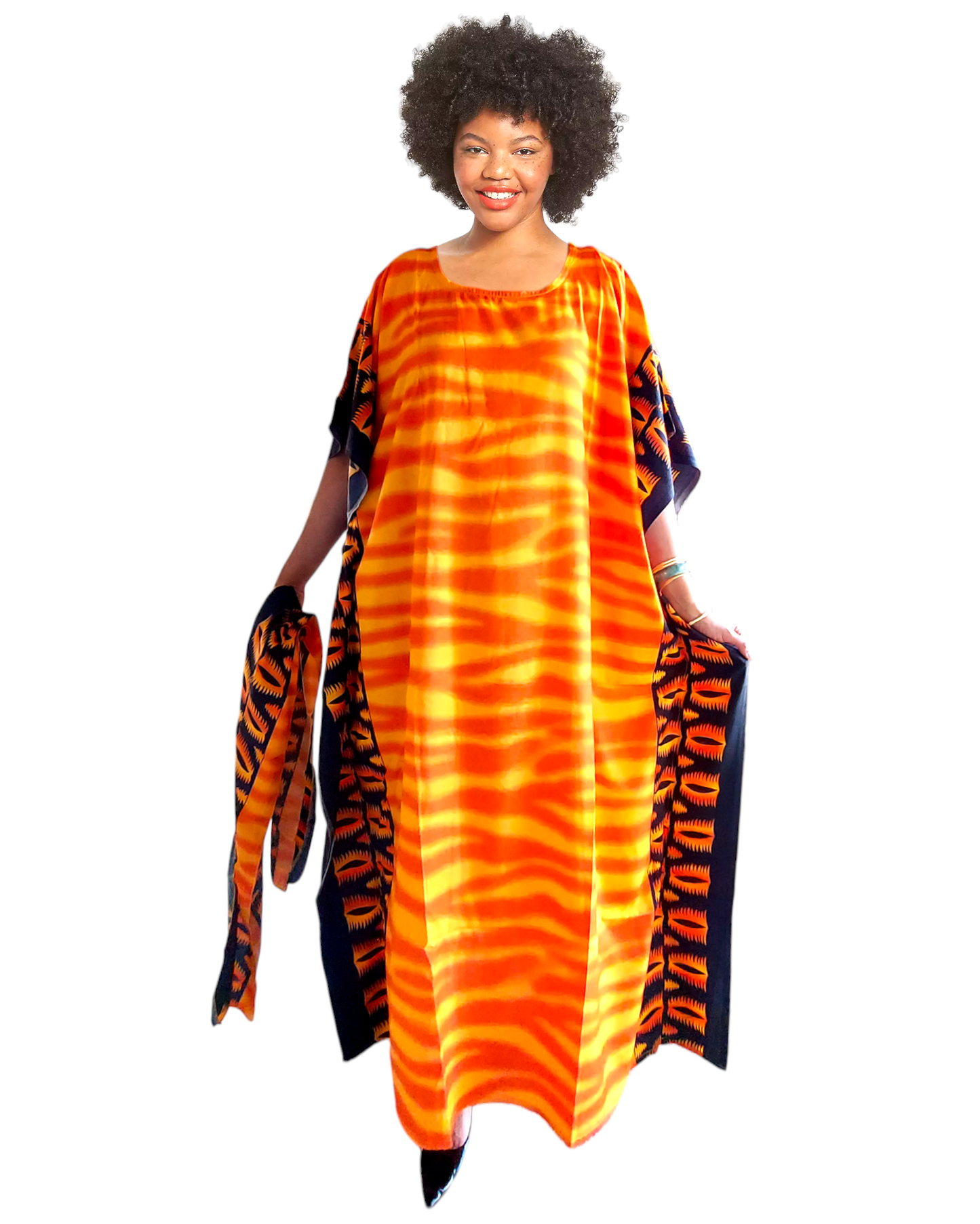 Orange Zebra Kaftan Dress