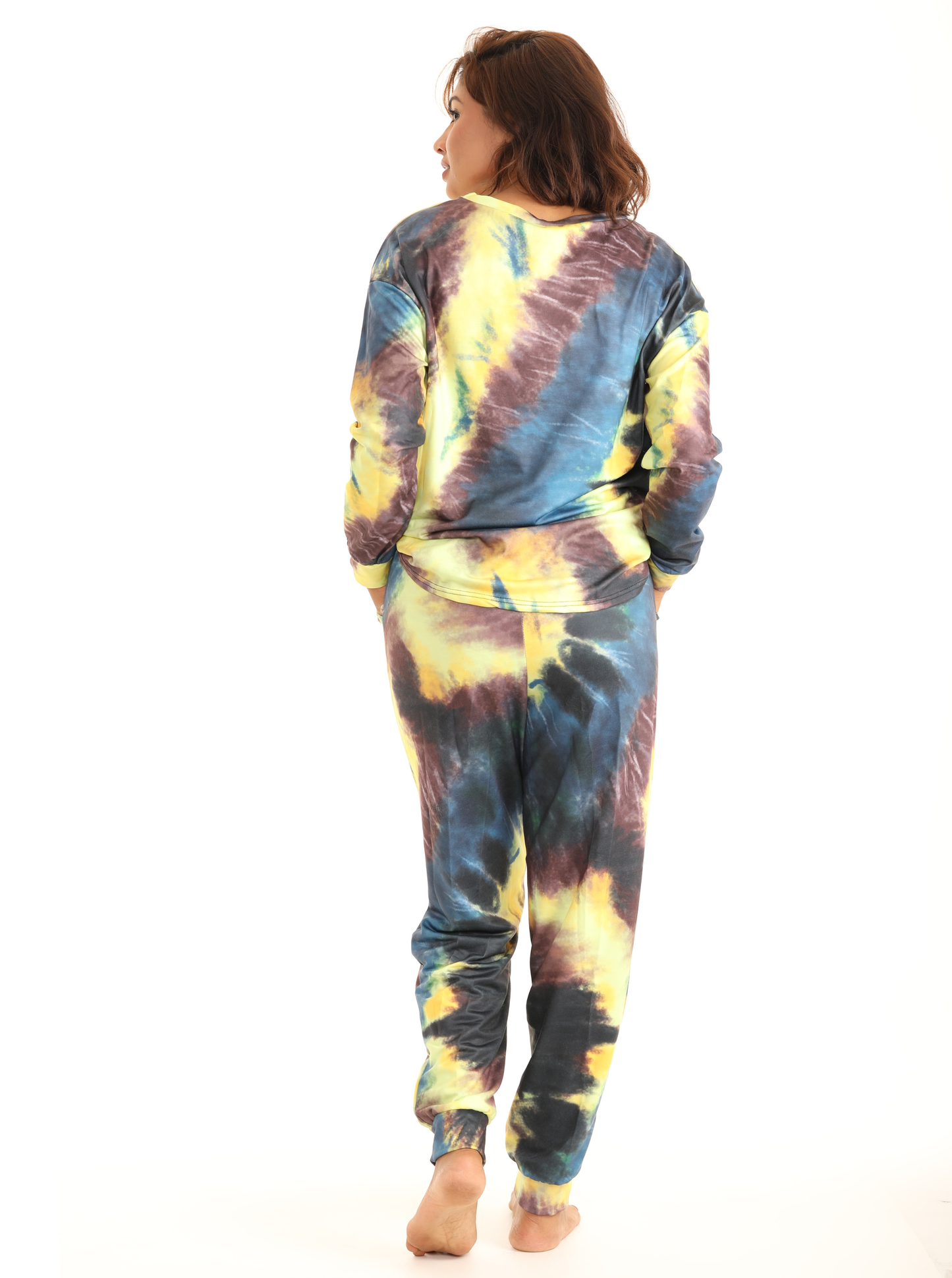 Blue & Gold Tie-Dye Long-Sleeve Crewneck Top & Joggers